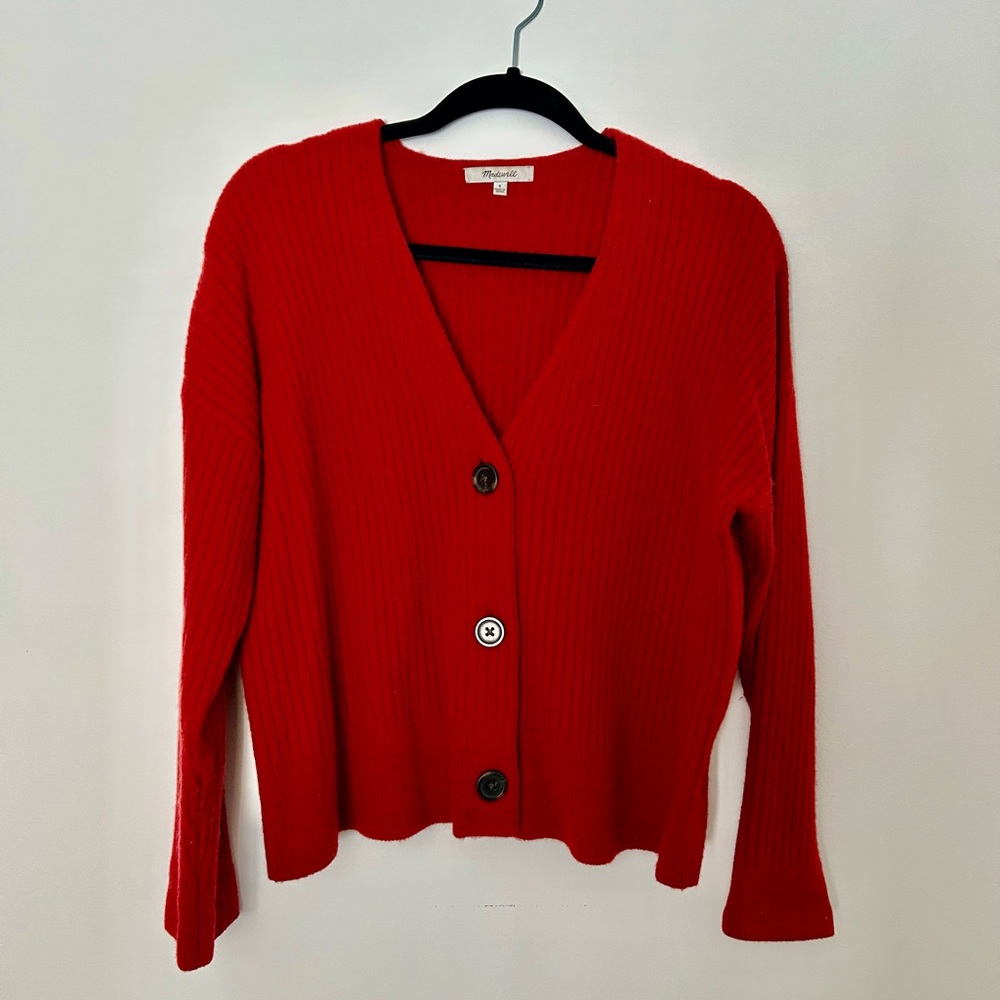 Madewell Bright Red Button-Up Cardigan